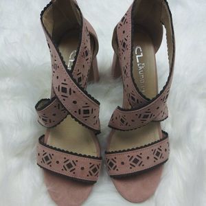 CL Laundry Rose Suede Block Heels Sandal sz 6, EUC